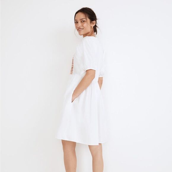 Madewell Embroidered Poplin V-Neck Mini Dress - Picture 3 of 7